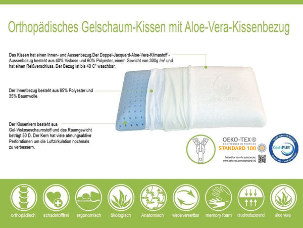 Gebraucht - Mlily by Ebitop Traum-Schlaf Visko-Kopfkissen mit Aloe-Vera-Kissenbezug, 75x35x14cm